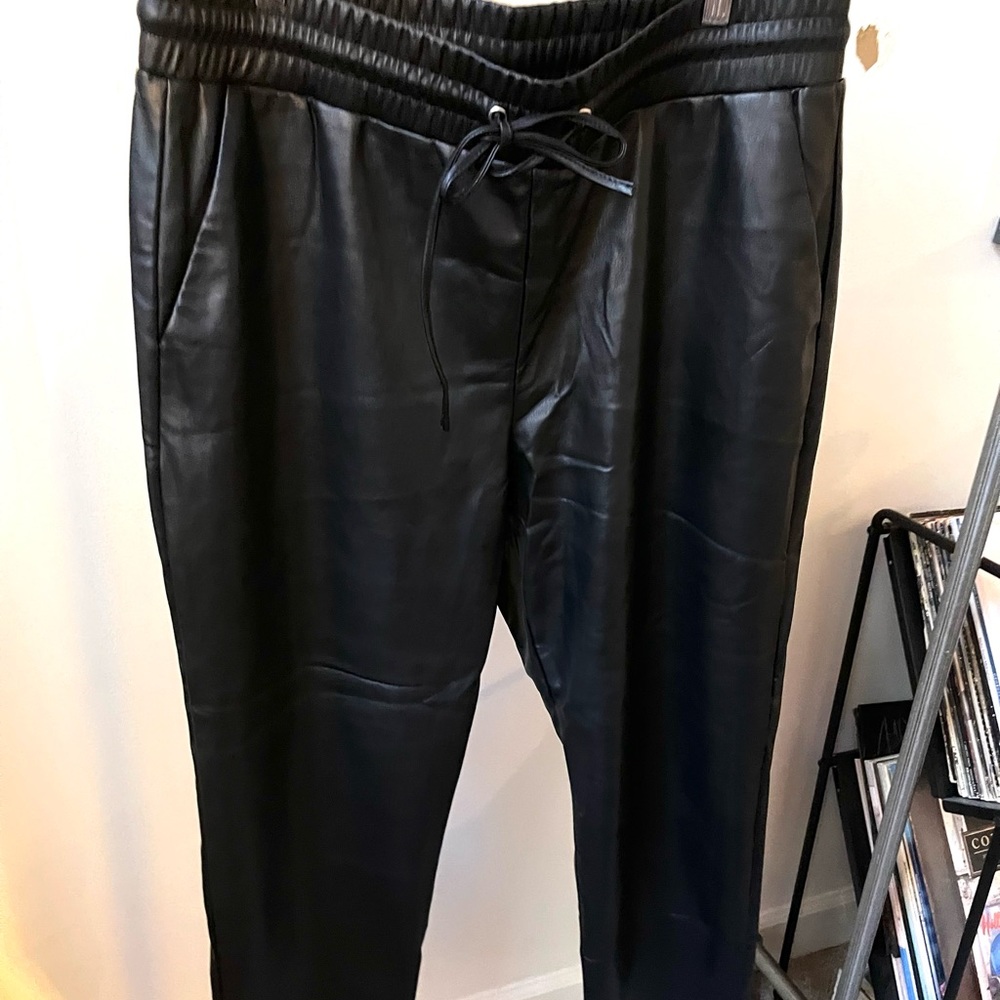Loft Black Faux Leather Pull On Ankle Pant NWT